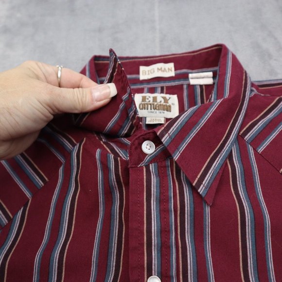 Ely Cattleman Shirt Mens 3XL Burgundy Striped Big Man Long Sleeve Western Pearl - Picture 8 of 16